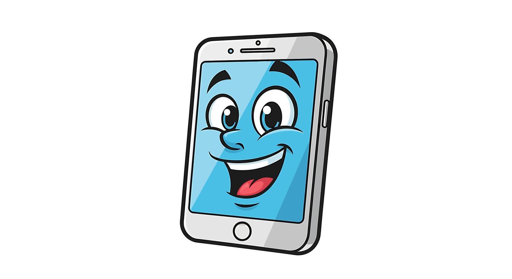 A cartoon phone with a smile on it vector