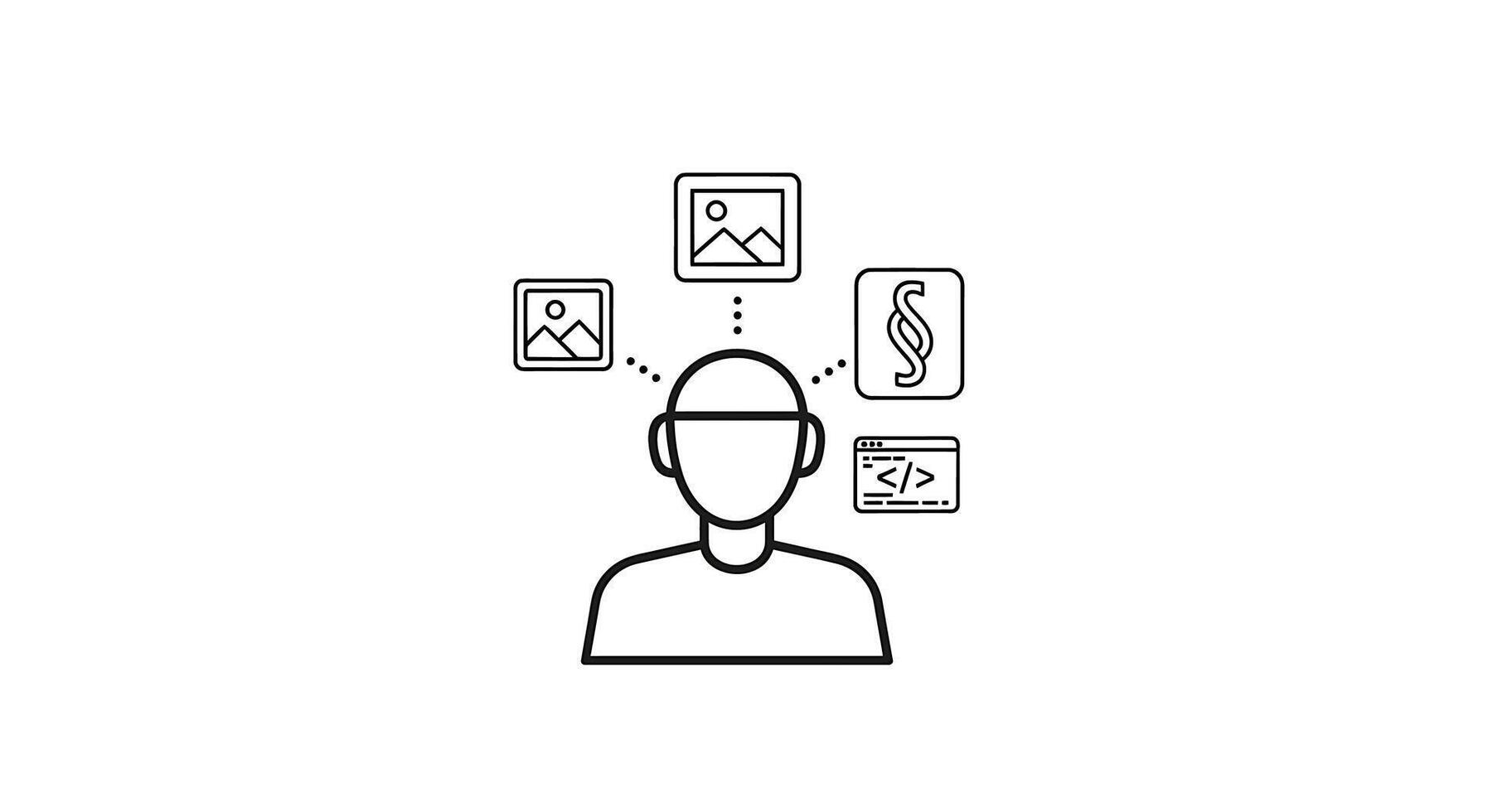 A line drawing of a person with a phone and a computer vector