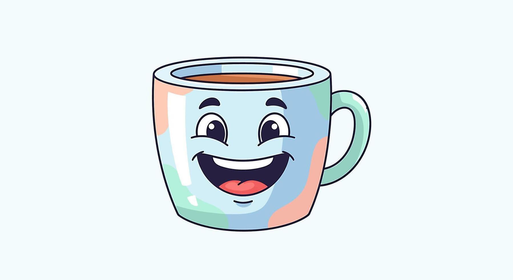 A cartoon cup of coffee with a smile on it vector
