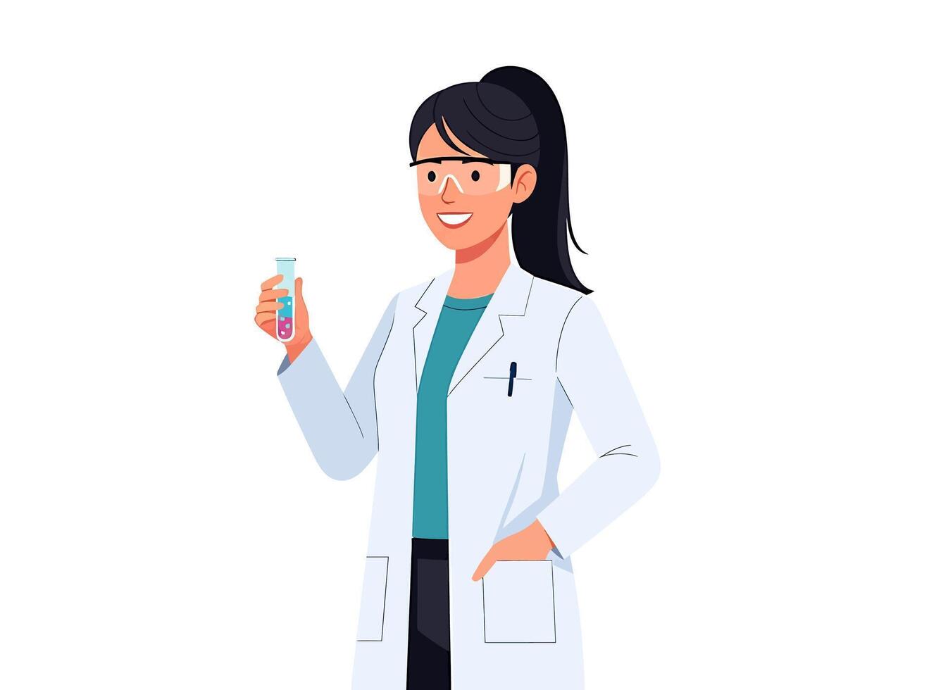 A woman in a lab coat holding a test tube vector