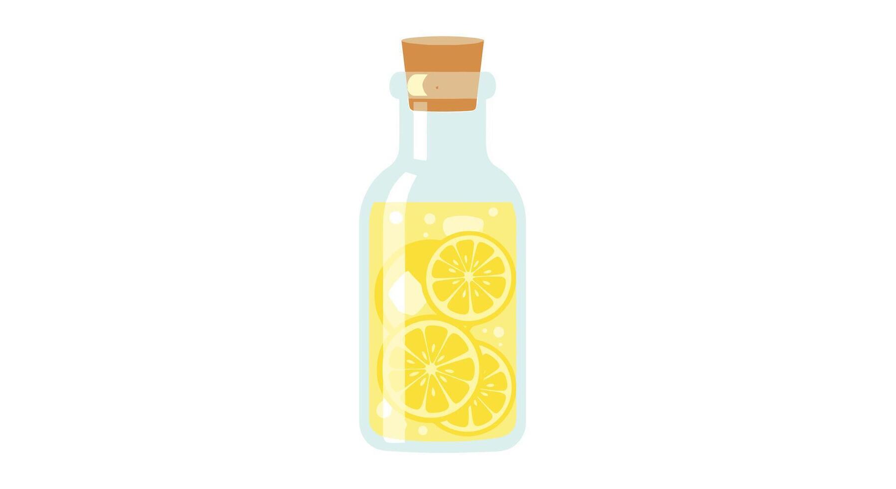 Lemon juice in a glass bottle illustration vector