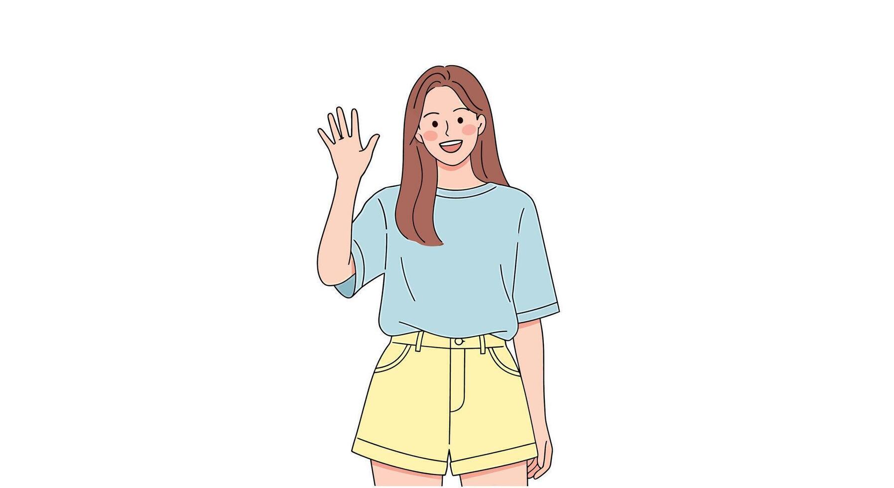A cartoon woman waving her hand vector
