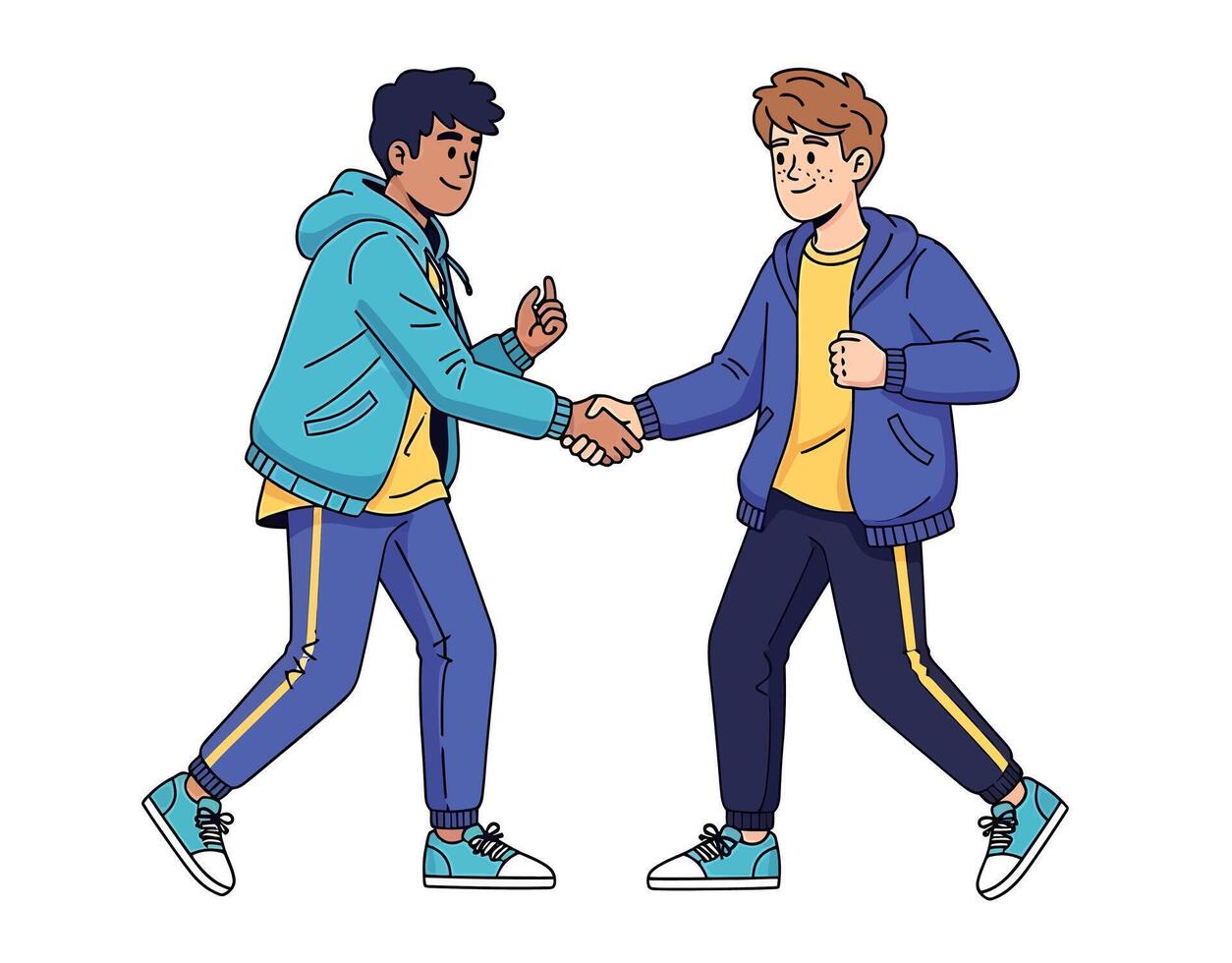 Two men shaking hands, cartoon style vector