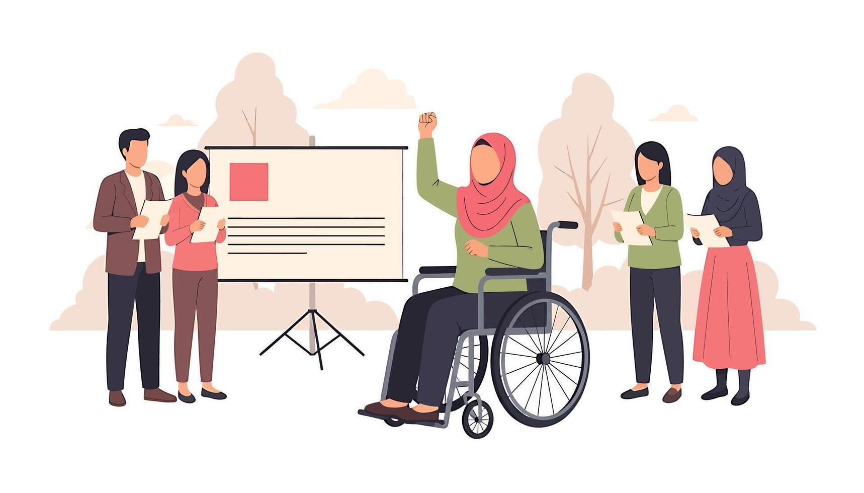 A group of people with a woman in a wheelchair vector