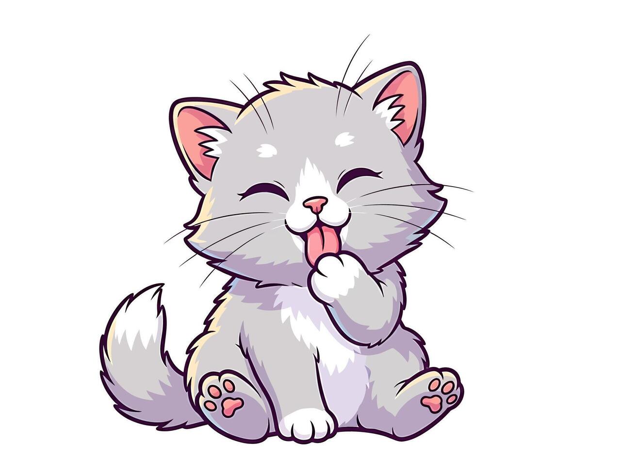 A cartoon gray cat sticking its tongue out vector