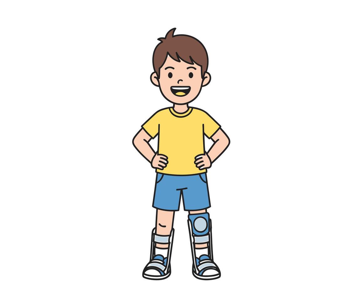 A cartoon boy with a broken leg vector
