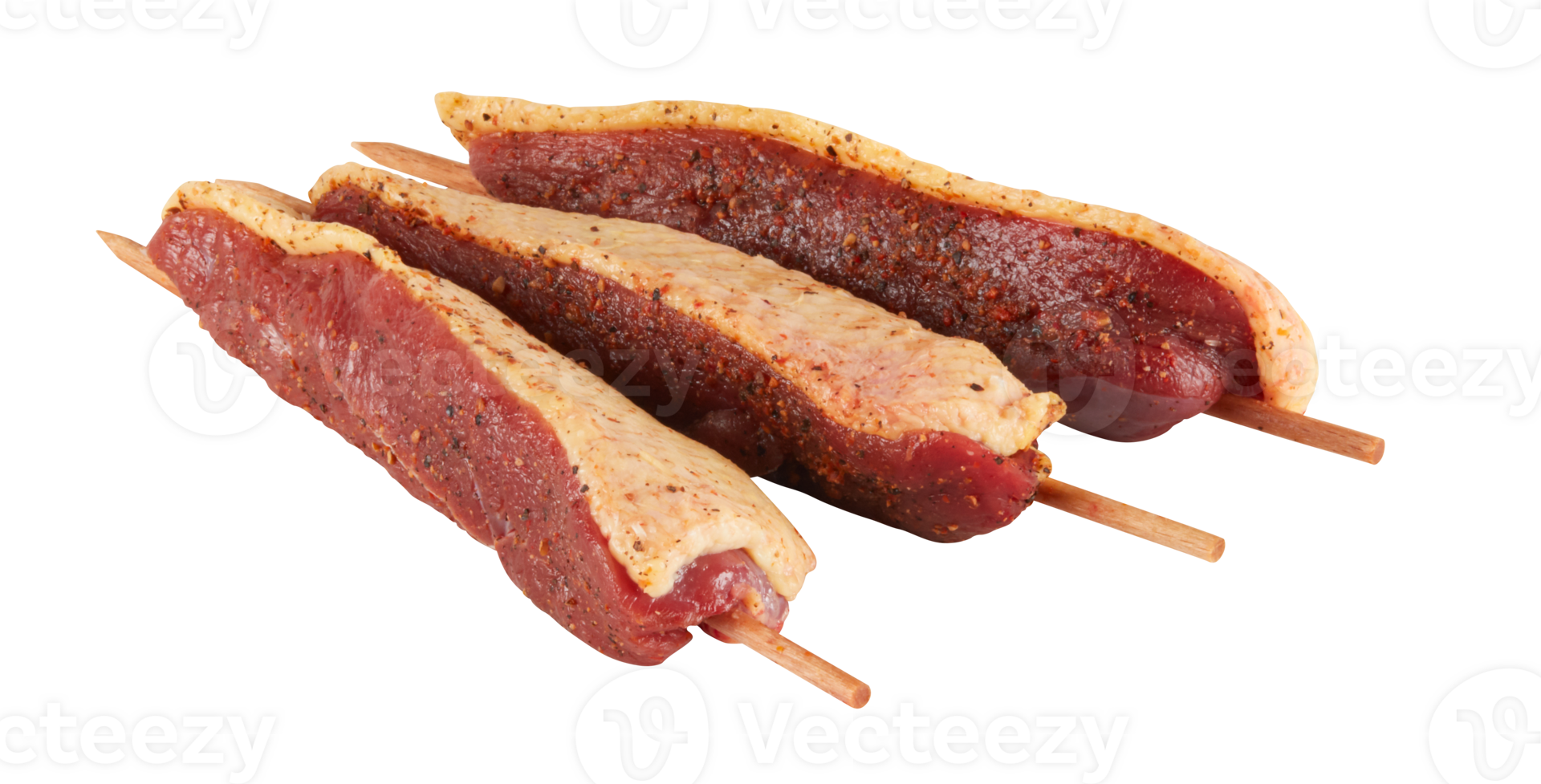 Fresh BBQ Pork Skewers studio cut out isolated transparent background png
