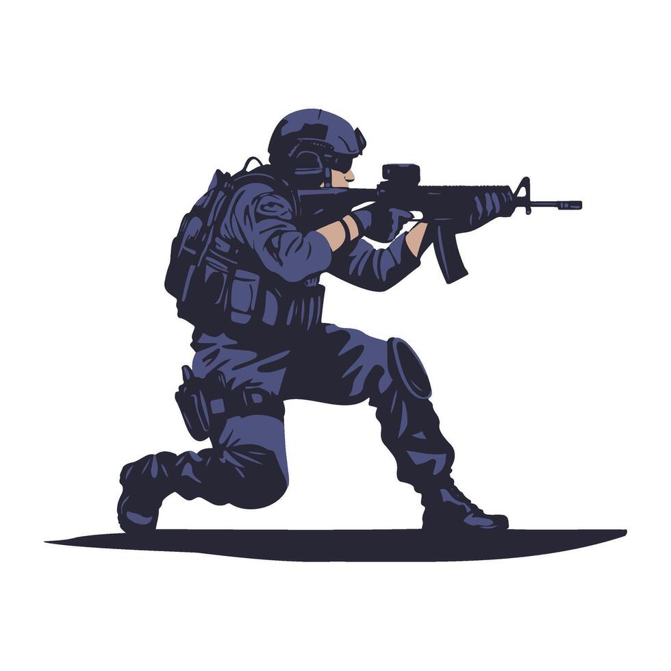 Swat soldier shooting pose illustration vector