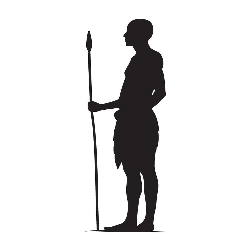Tribal man with a spear silhouette illustration vector
