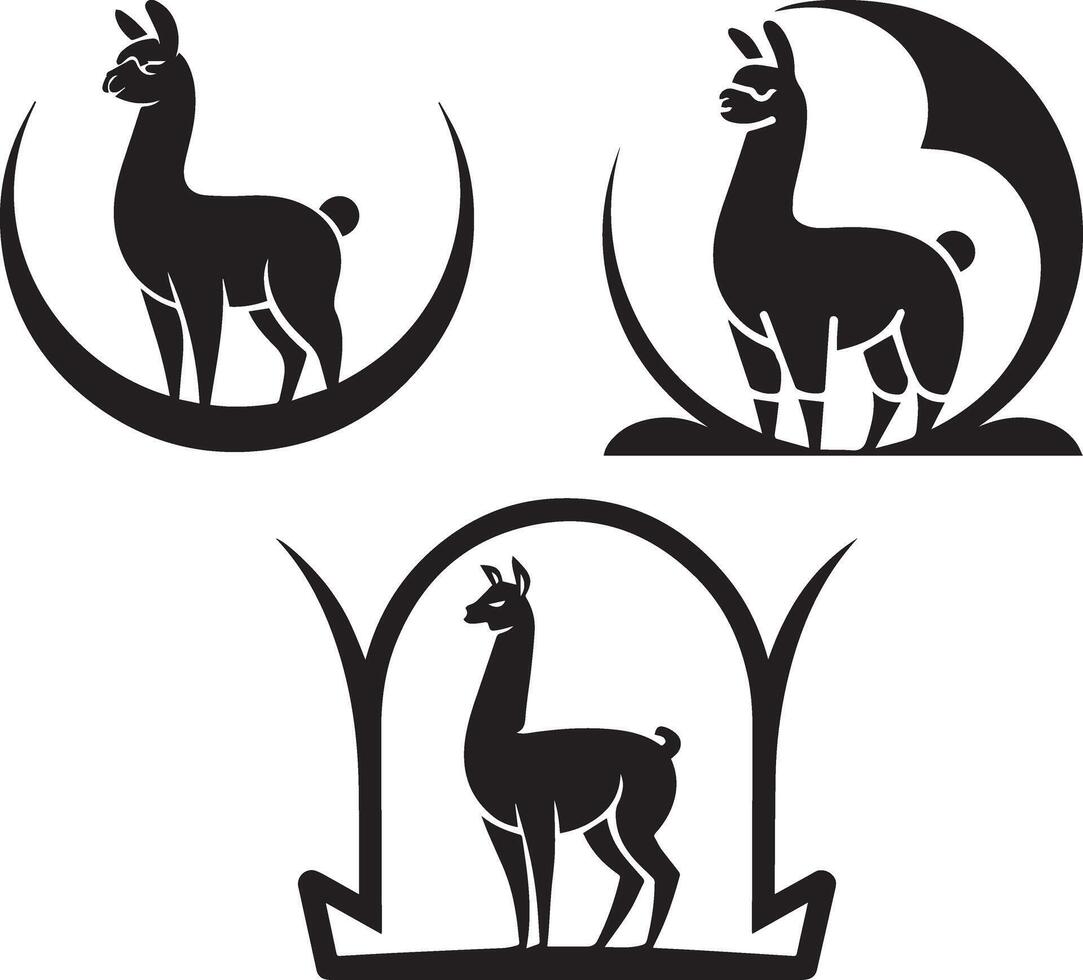 llama silhouette set, black and white illustration vector