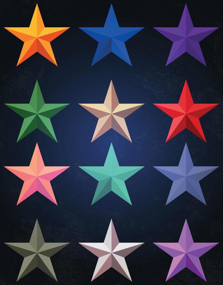 Colorful 3D Stars on Dark Grunge Background vector