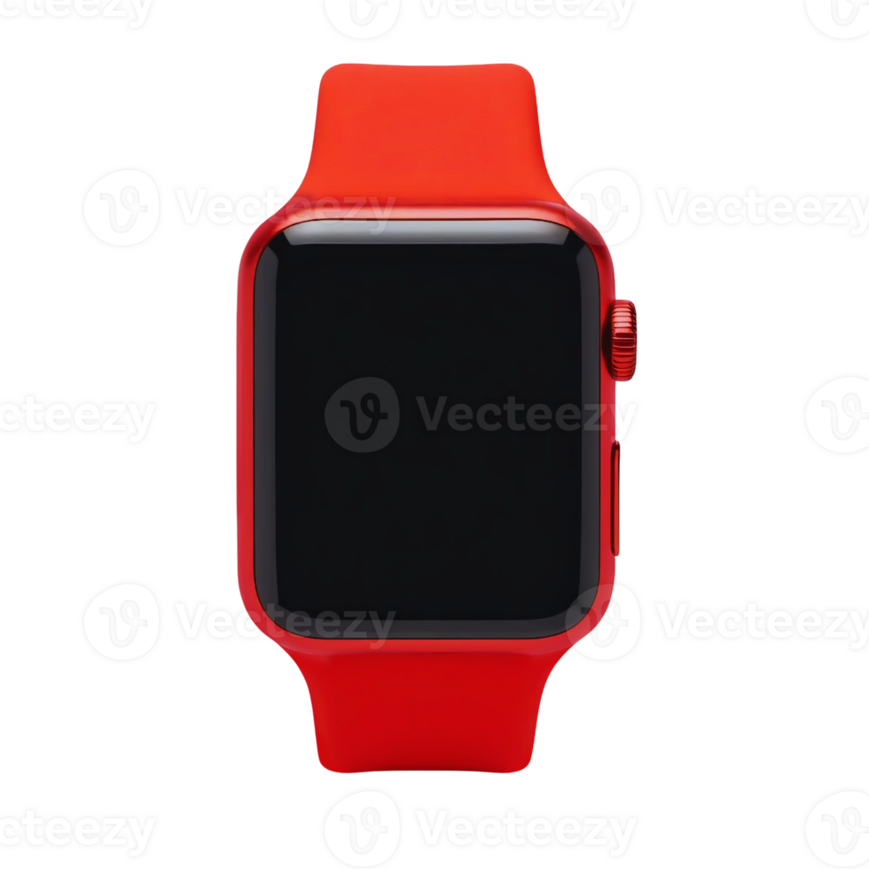 Blank red strap smart watch isolated on the transparent background. png