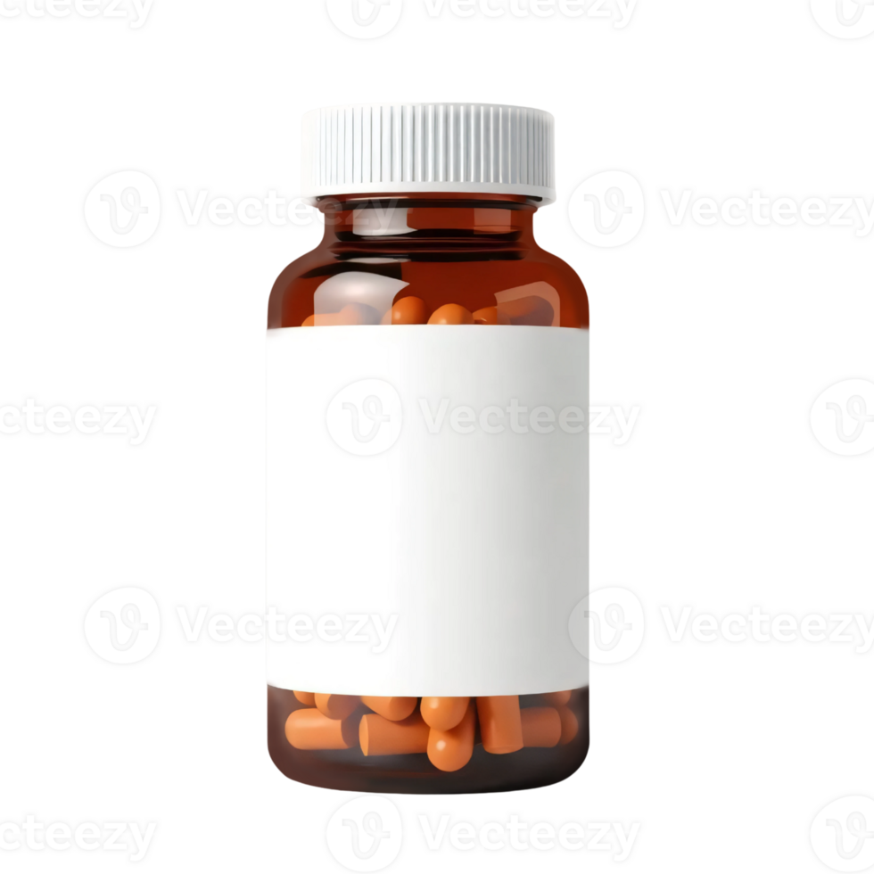 Mockup of supplement pill bottle no label isolated on the transparent background png