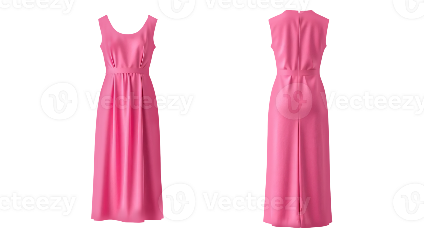 Pink dress in front and back view, mockup isolated on transparent background. png
