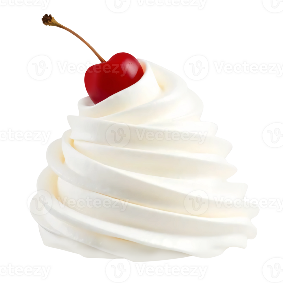 white whipped cream with a cherry on top. png