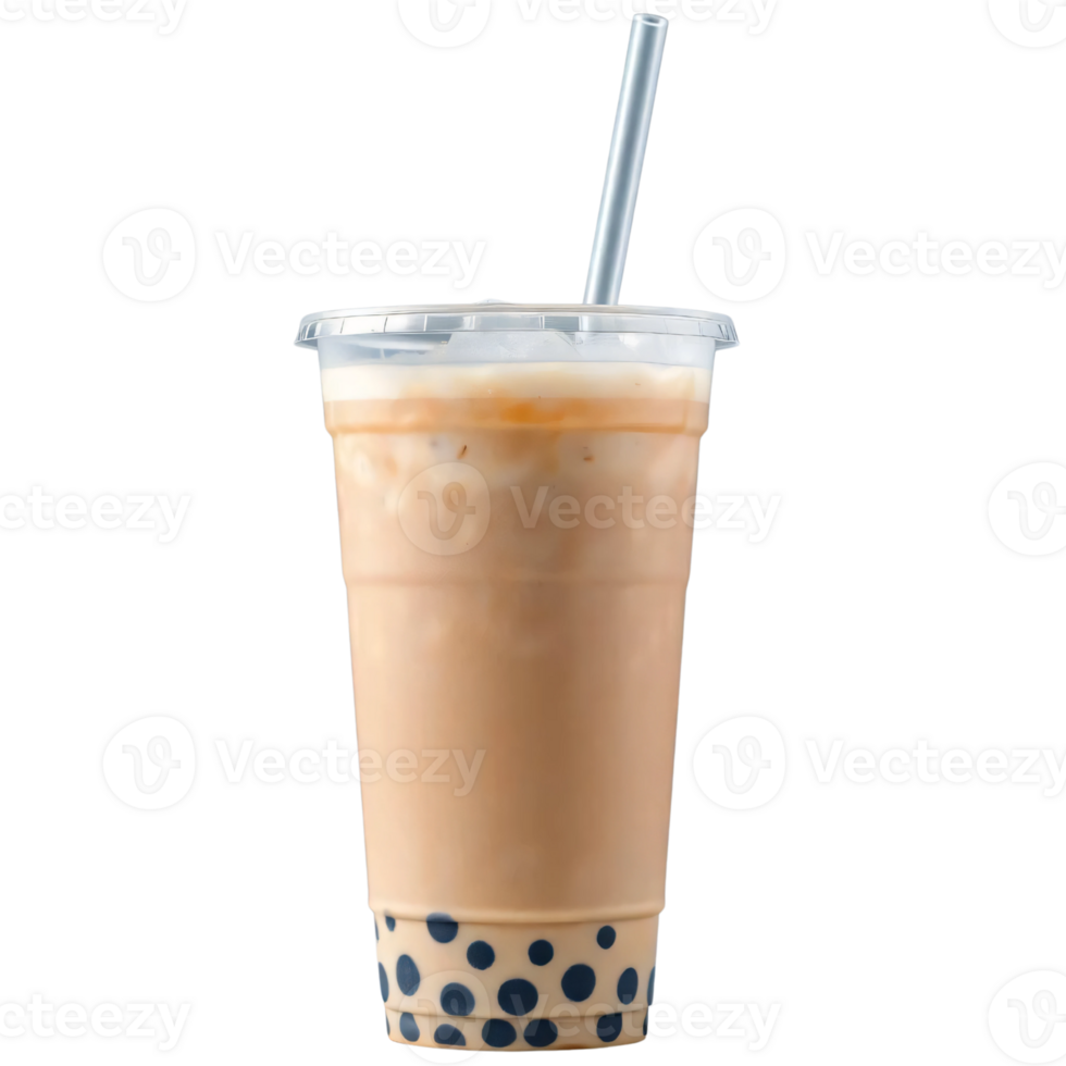 Ice chocolate milk with bubble tea in plastic cup isolated on the transparent background png