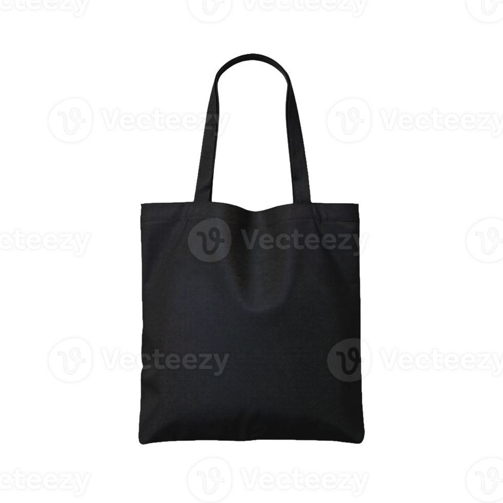 Blank black canvas tote bag mockup isolated on transparent background png