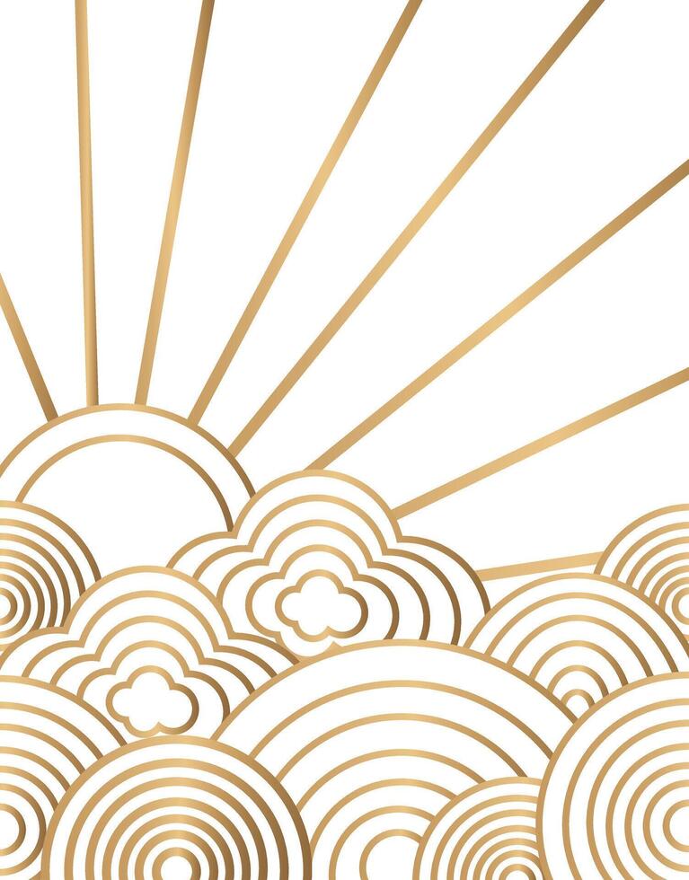 Golden Sunrise with Decorative Japanese Clouds and Rays vector