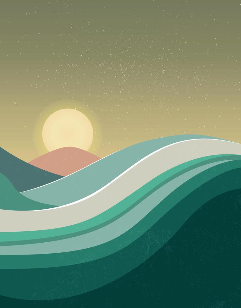 Abstract landscape with waves and sunlight vector