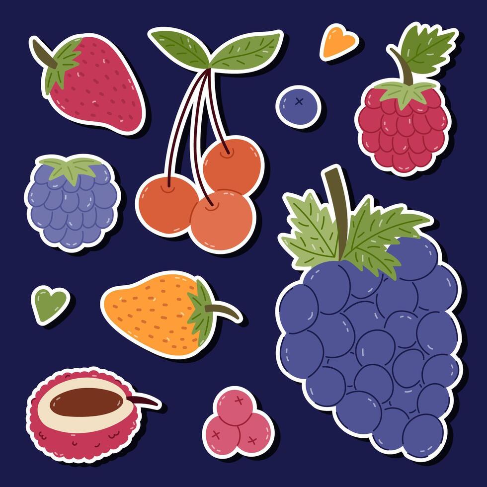 Colorful fruit illustrations and stickers vector