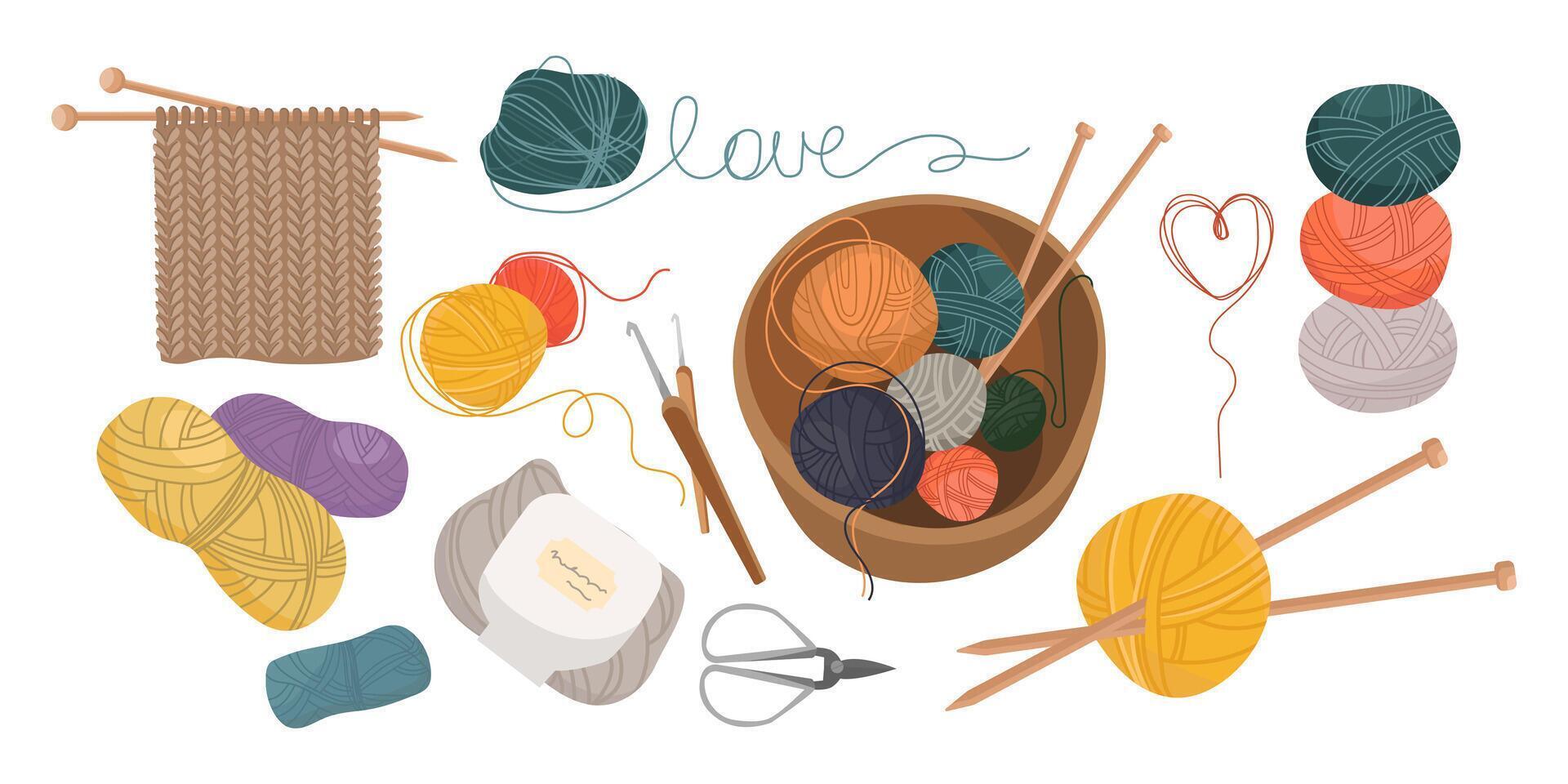 Colorful yarn and knitting accessories vector