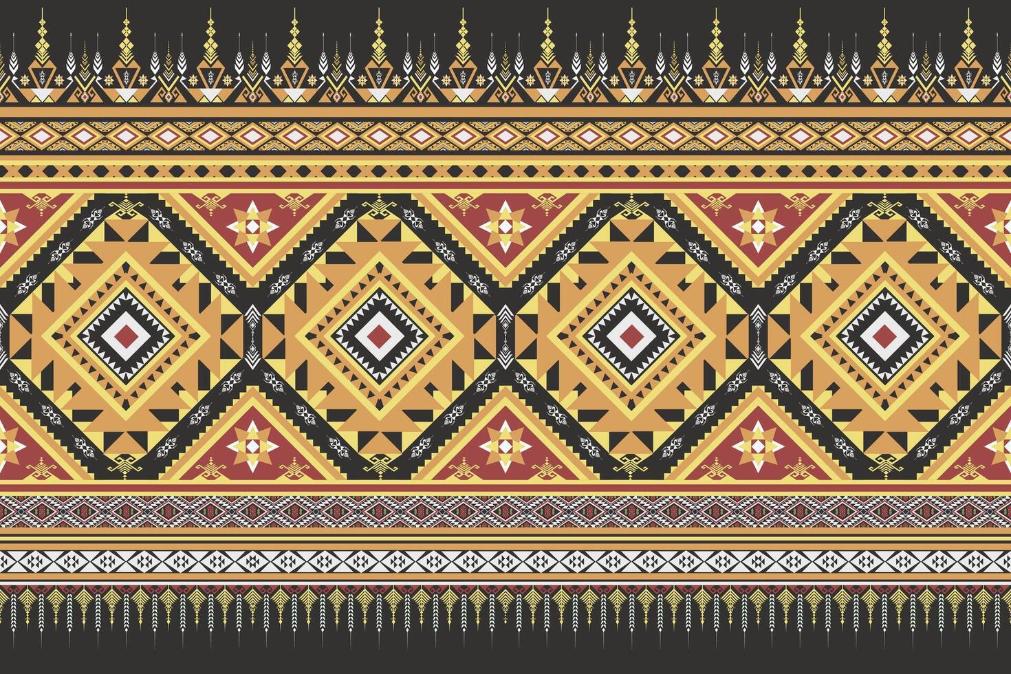 Native tribal seamless Yellow and white pattern on black background. vector