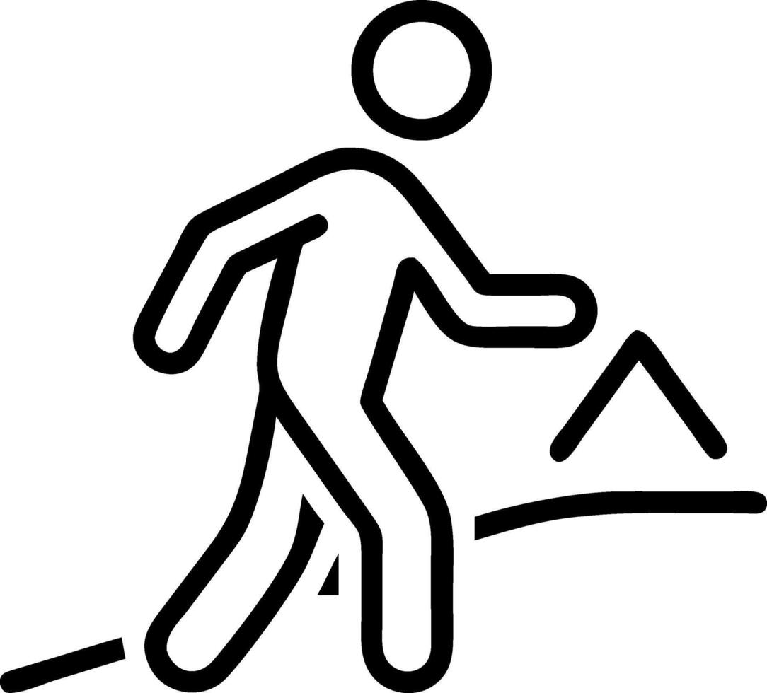 Stick figure walking on a path with a mountain person vector