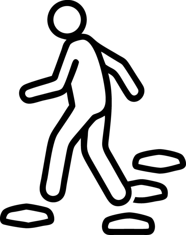 Stick figure walking across stepping stones path crossing vector