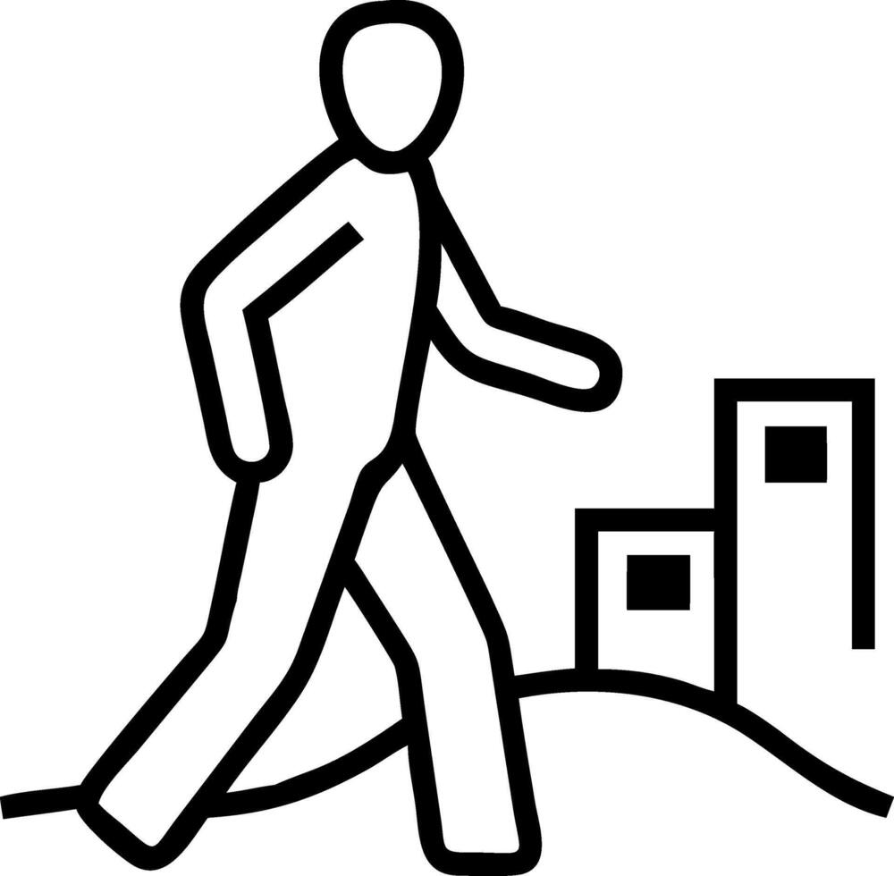 Person walking past abstract cityscape buildings vector