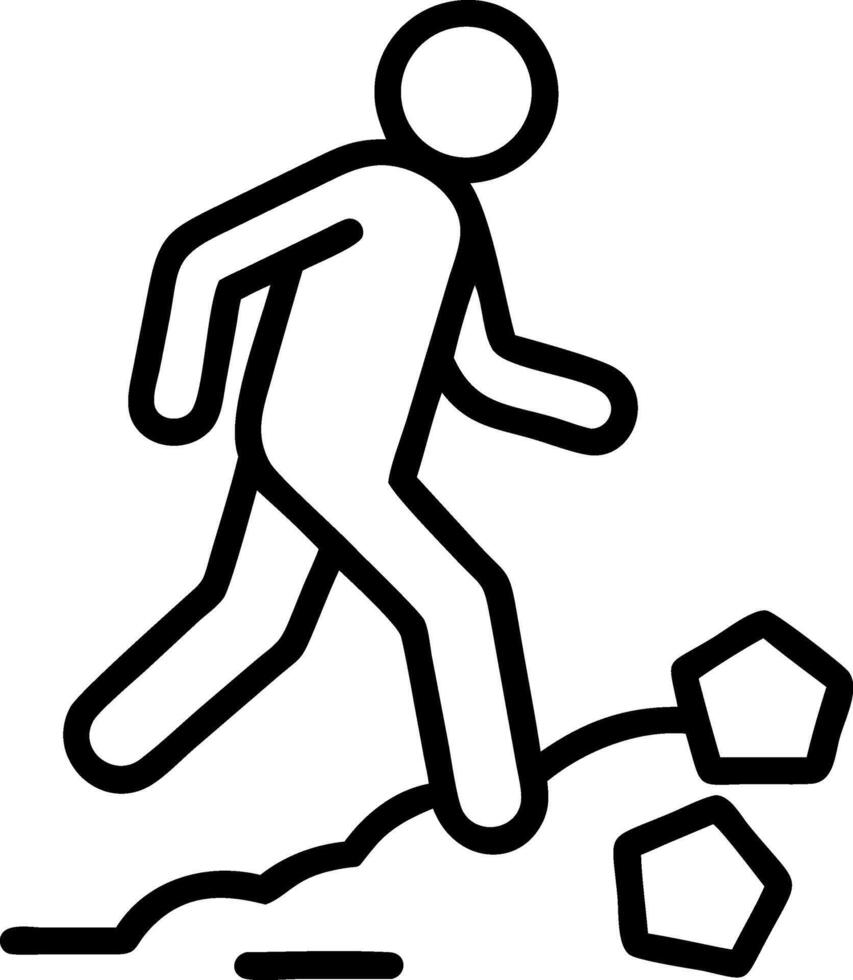 Stick figure kicking pentagon shapes on uneven ground vector