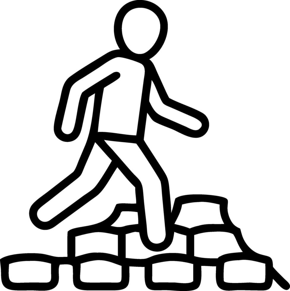 Stick figure walking on uneven cobblestone path person vector