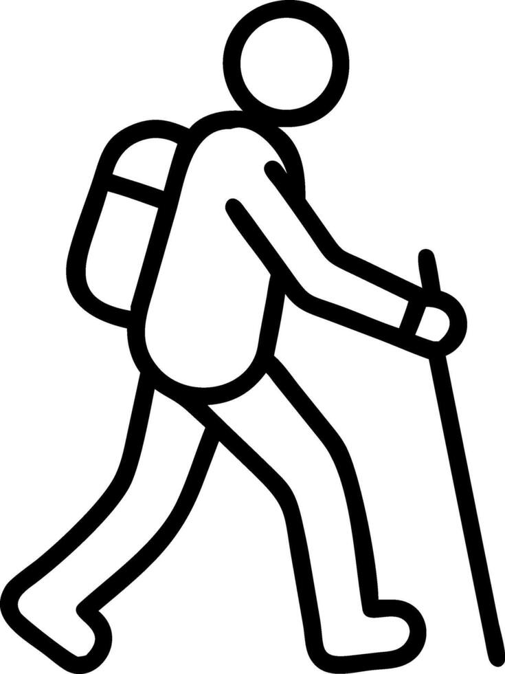 Stylized hiker with backpack and walking stick person vector