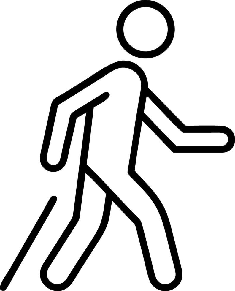 Black outline icon of a person walking with a cane vector