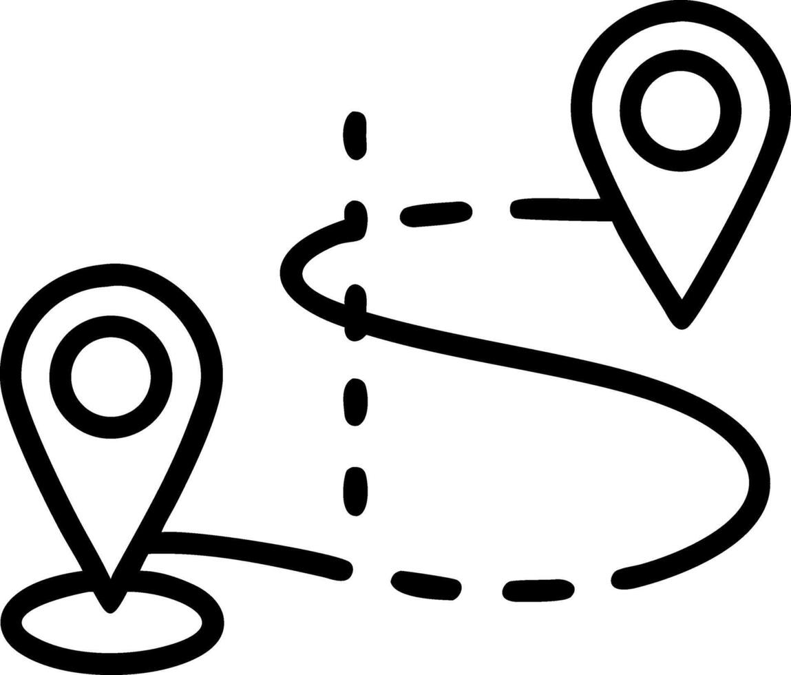 Black line art route marker with dashed line map pin vector