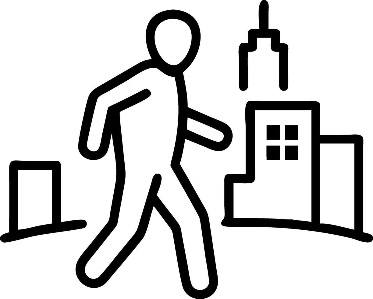 Person walking in city with buildings icon urban vector