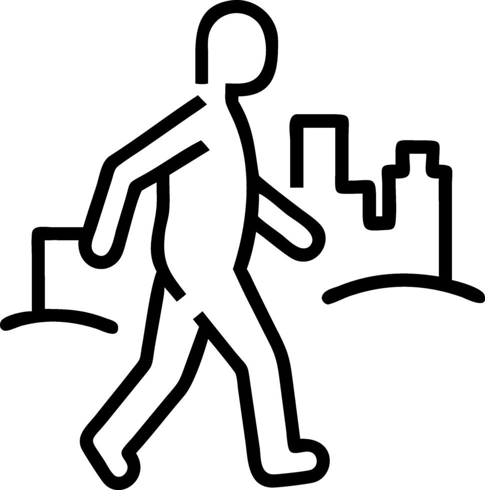 Black outline person walking in a city cityscape urban vector
