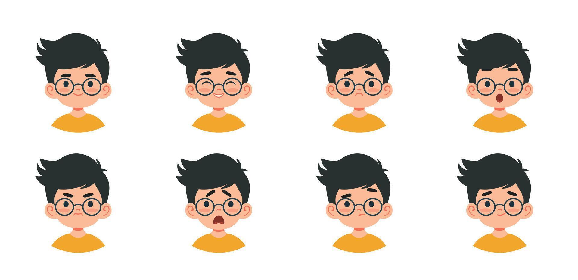 Vector illustrations of young boy's emotions