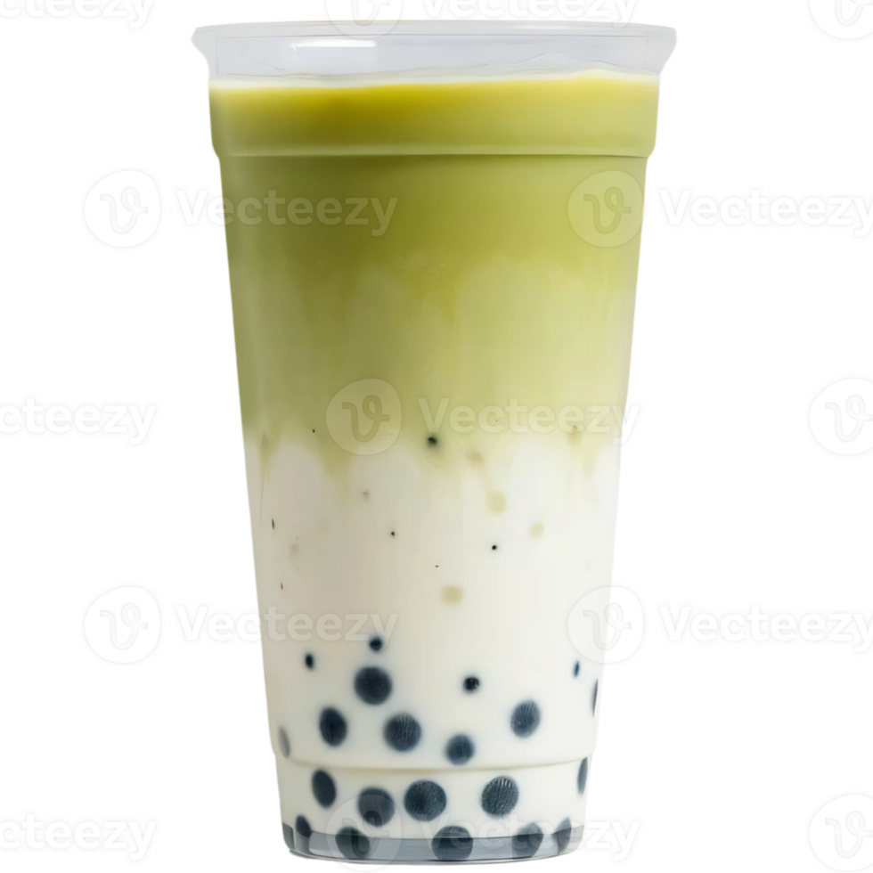 Matcha bubble tea in a plastic cup isolated on transparent background. png