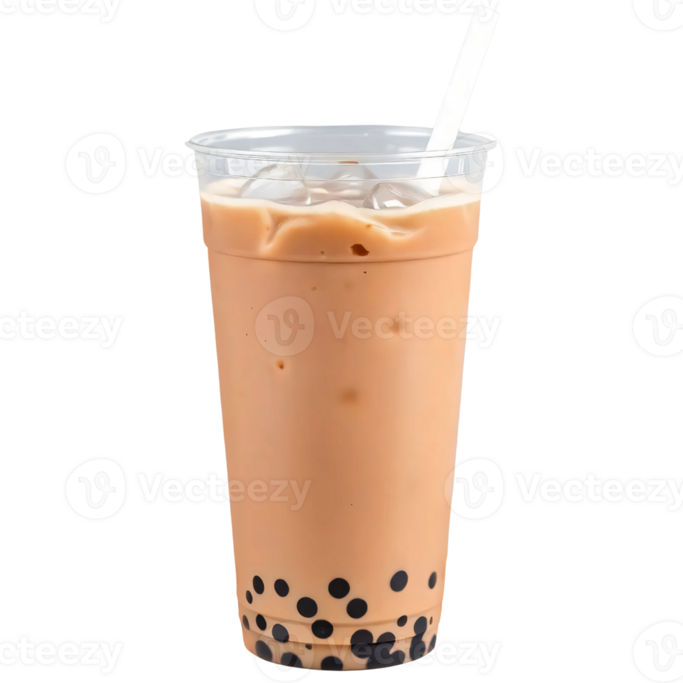 Ice chocolate milk with bubble tea in plastic cup isolated on the transparent background. png