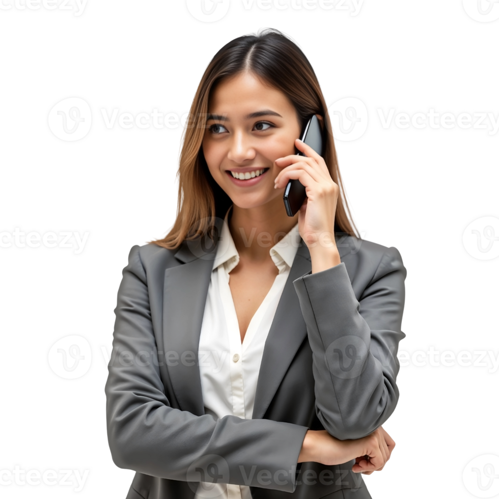 Portrait of a Smiling Young Businesswoman Talking on the Phone with transparent background. png