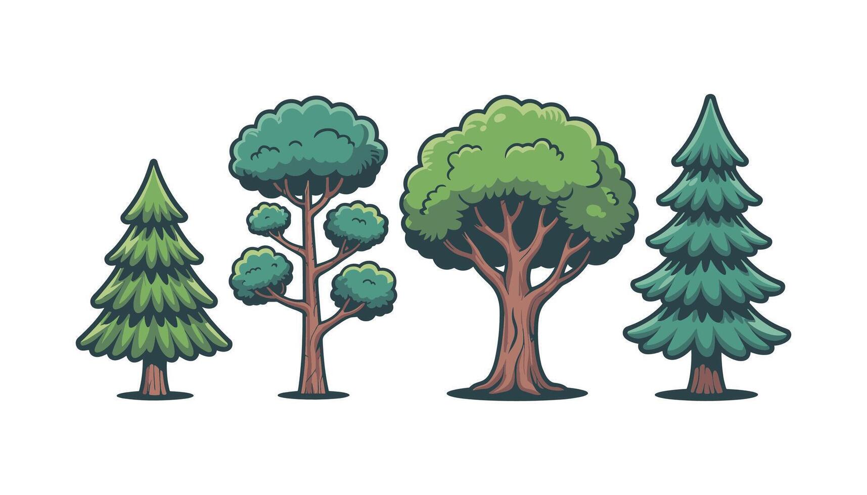 Tree Set Cartoon Illustration isolated on white background, environment concept. vector