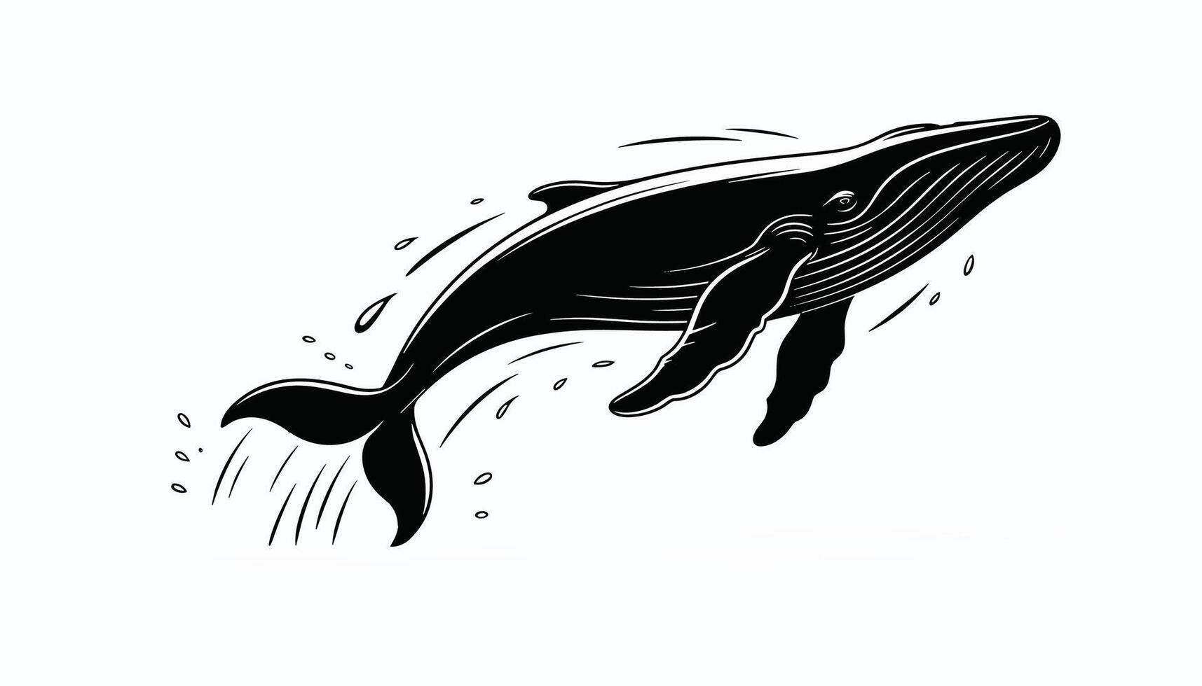 Black and white whale illustration, isolated on white background, symbolizing marine life, ocean wildlife, nature, sea animal, aquatic, and environmental conservation concept. vector