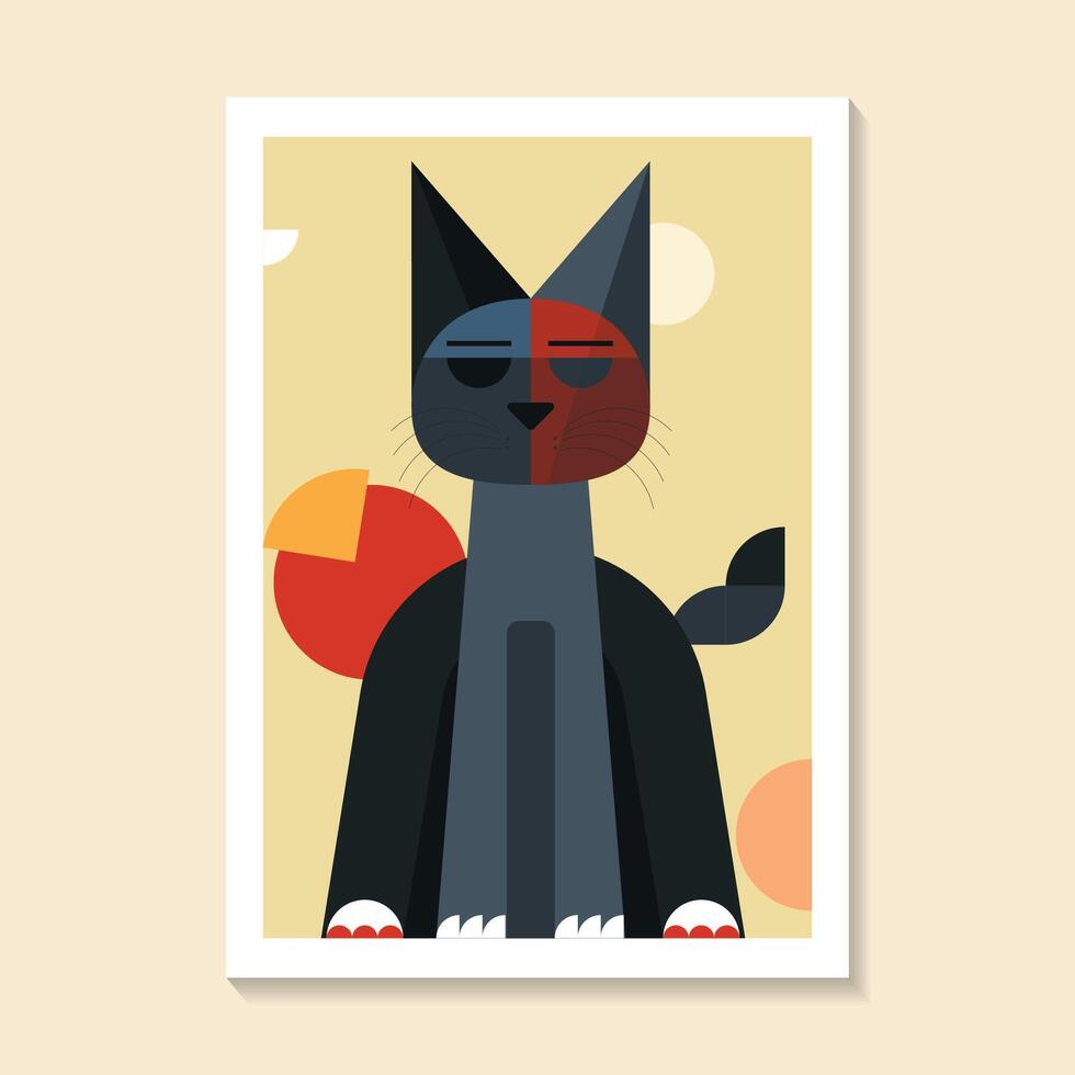Fun creative cat portraits in minimalistic geometric boho style drawing with abstract shapes. illustration vector