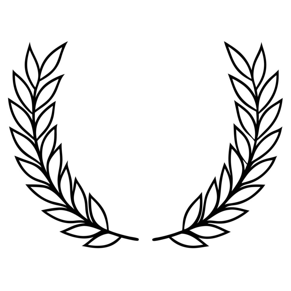 Black and White Laurel Wreath Outline, Award and Victory Symbol, Elegant Illustration for Achievement, Honor, Certificate, and Classic Design Concepts. vector