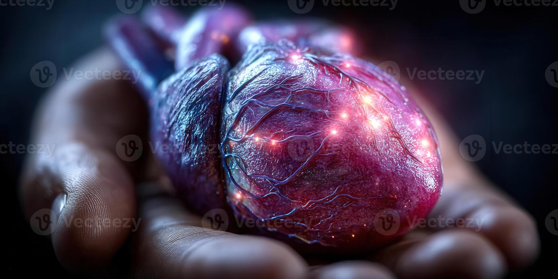 A vibrant glowing heart held gently in a hand, representing life and medical concepts. photo