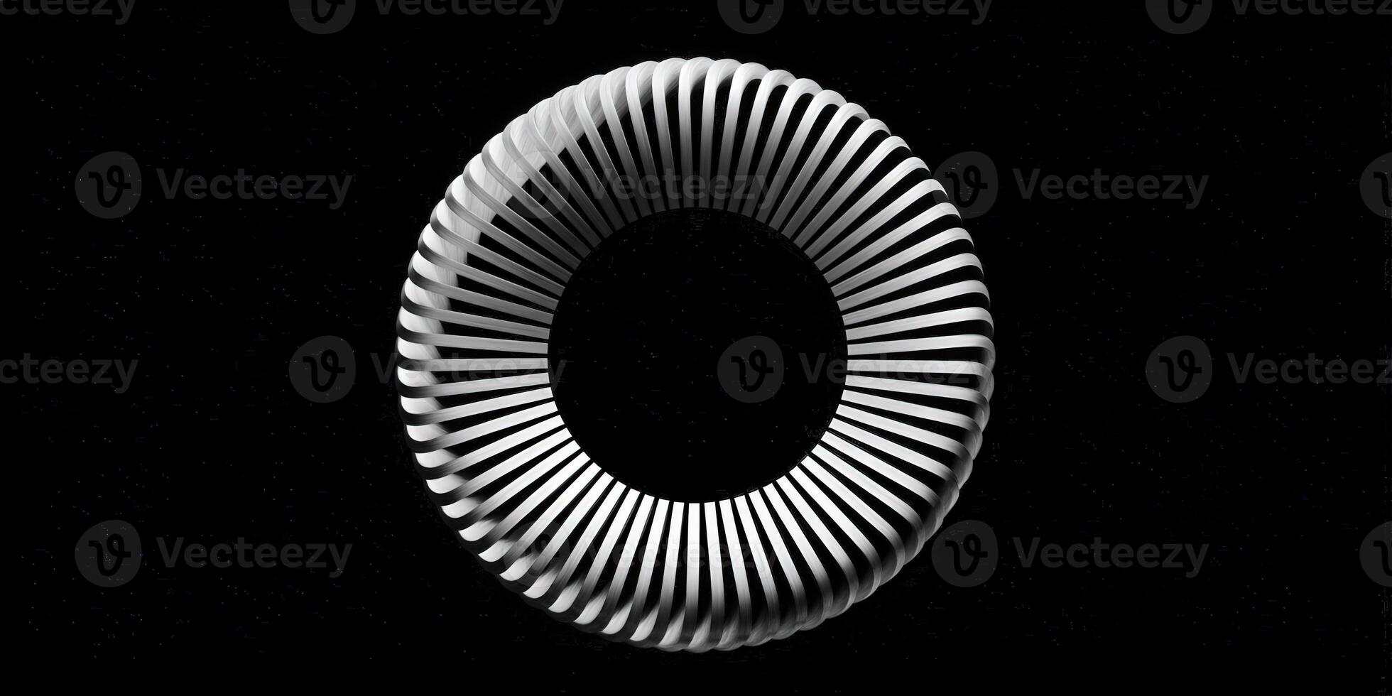 An abstract 3D torus design with a minimalist aesthetic against a black backdrop. photo