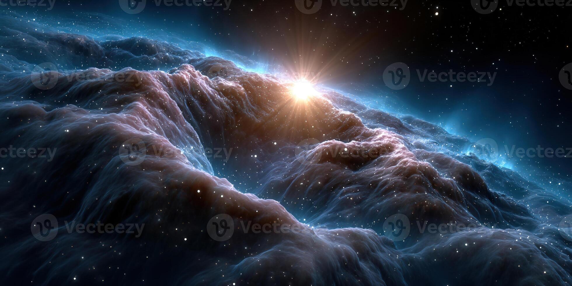 Stunning cosmic nebula with a bright star shining through the galaxy. photo