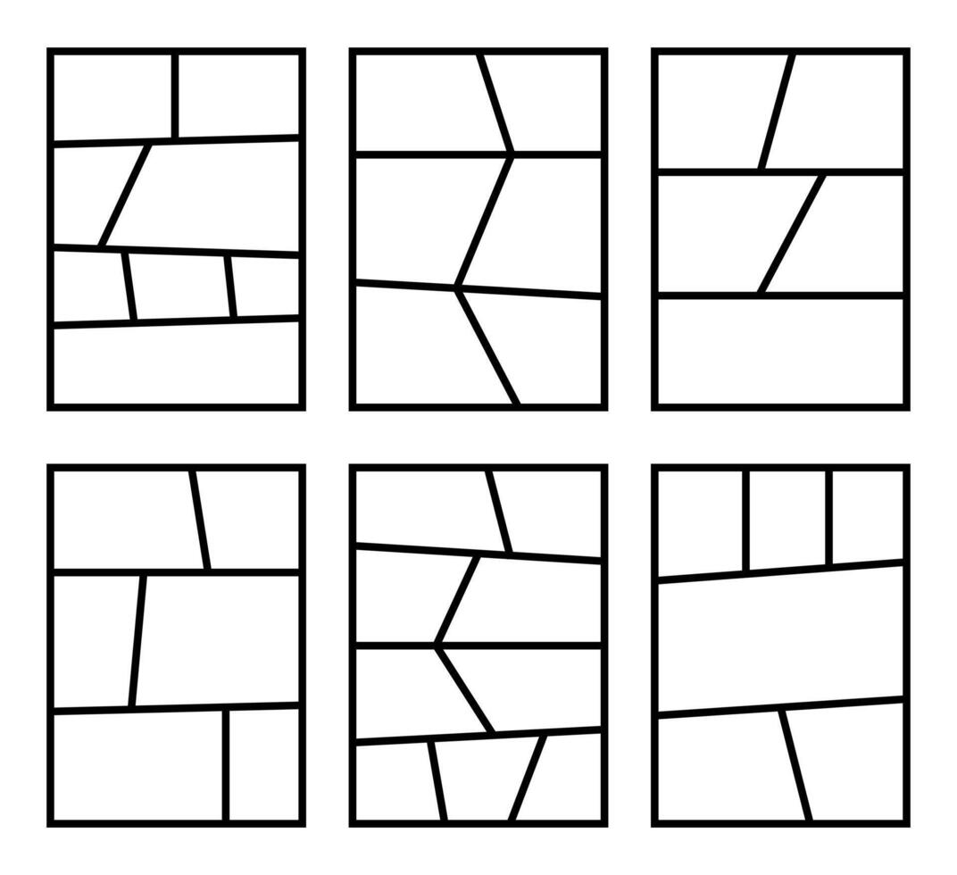 Editable black and white comic layout with bold frames and dynamic panel structure, ideal for creative storytelling, manga style pages, or pop art inspired visual projects vector