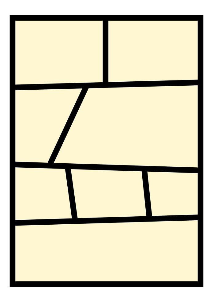 Comic layout with dynamic boxed panels in clean black outlines, great for manga pages, storyboard templates, visual narratives, or modern comic strip creation vector