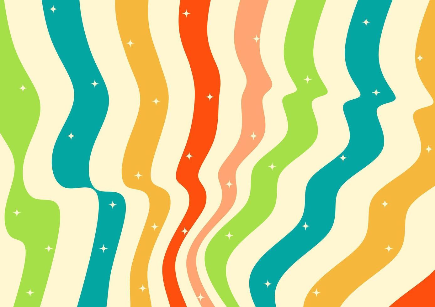 Retro inspired abstract wave pattern with colorful gradients and star accents. Ideal for vibrant backgrounds, nostalgic designs, and trendy digital artwork vector